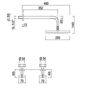 G3 - F7615WB-25 - 3 hole shower tap with overhead shower by Rubinetteria Giulini - view 3